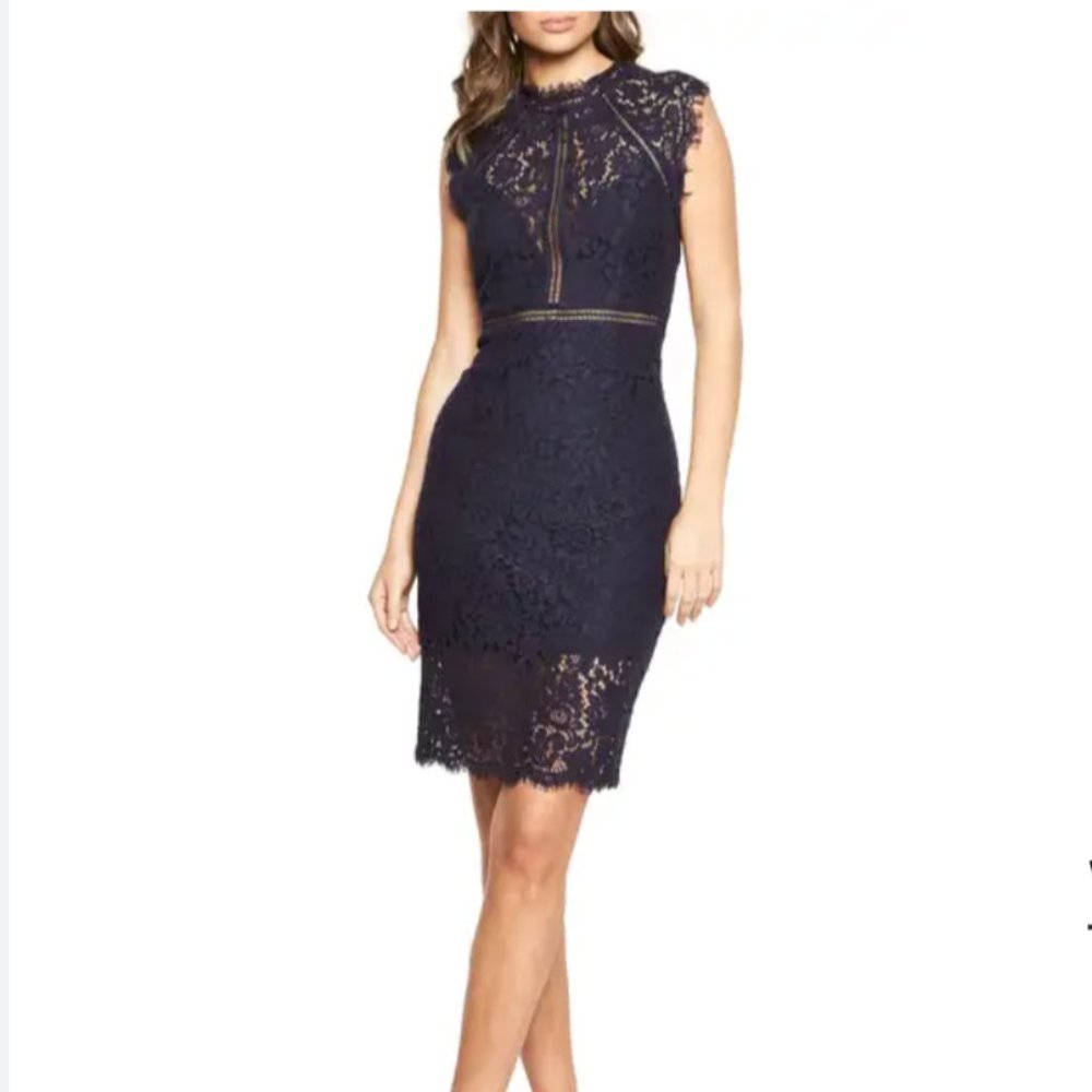 Bardot Navy Lace Sheath Cocktail Dress Size Large